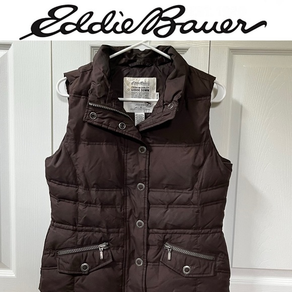 Eddie Bauer Goose Down Quilted Vest - 700 Fill Brown Small - Picture 1 of 6